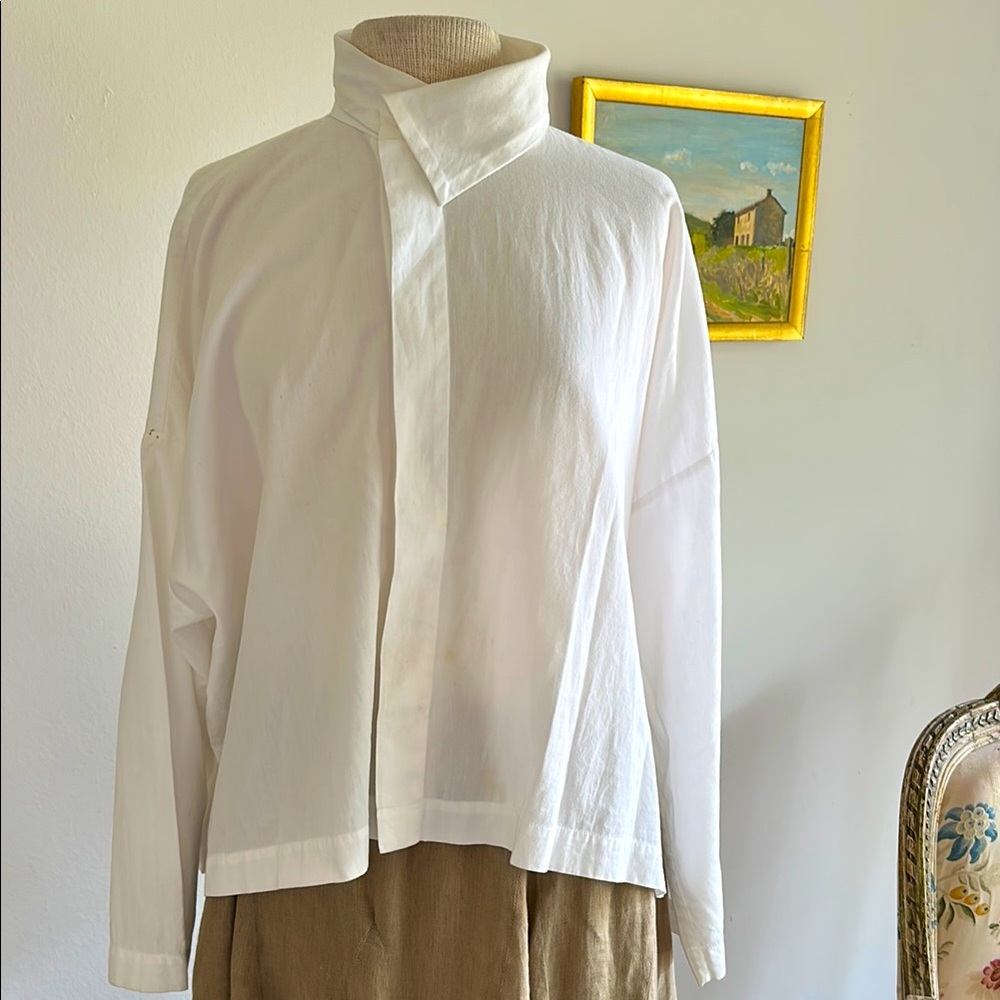 eskandar white cotton blouse with asymmetrical collar. In great condition.